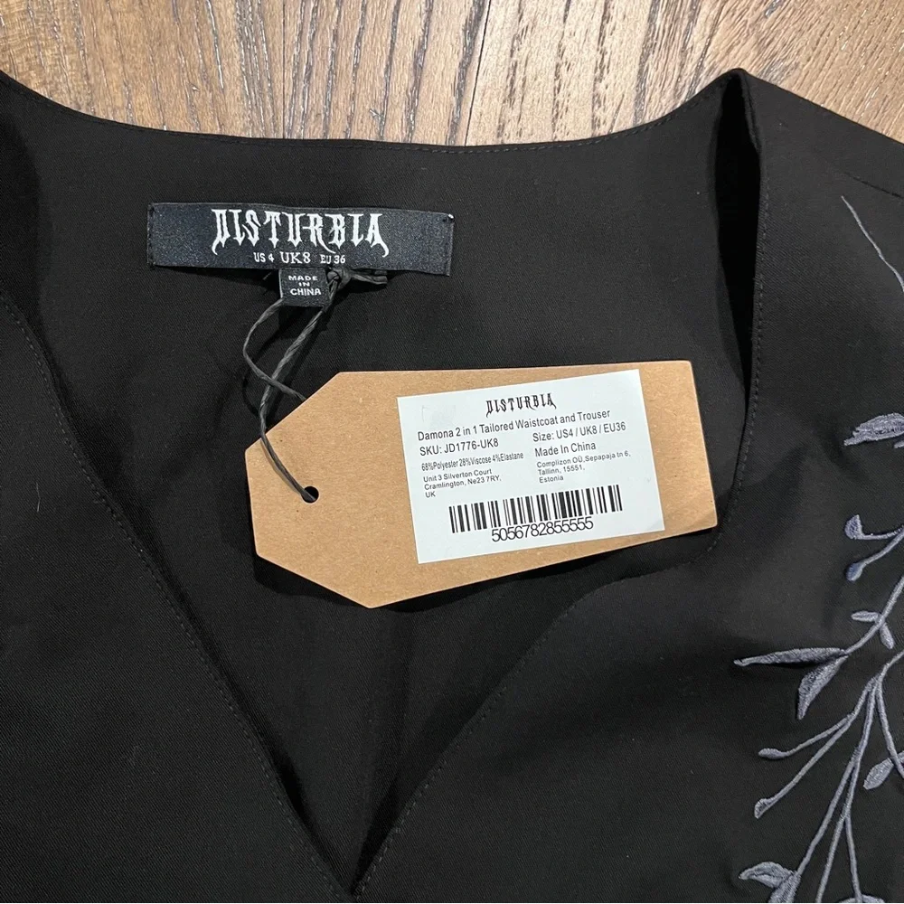 NWT Disturbia Damona Tailored Waistcoat Vest and Trouser Set Black Goth Sz 4 - Picture 16 of 16